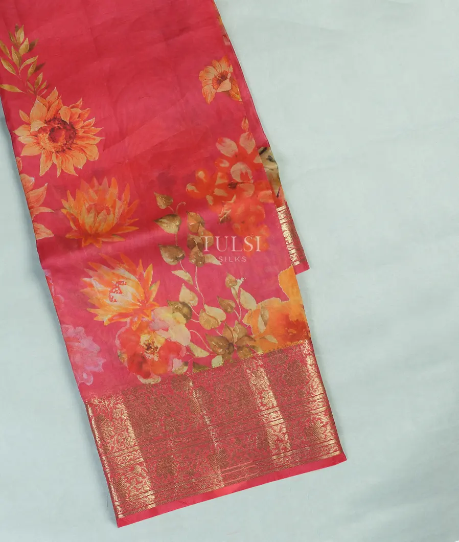 Pinkish Red Kora Organza Printed Saree T496108-image
