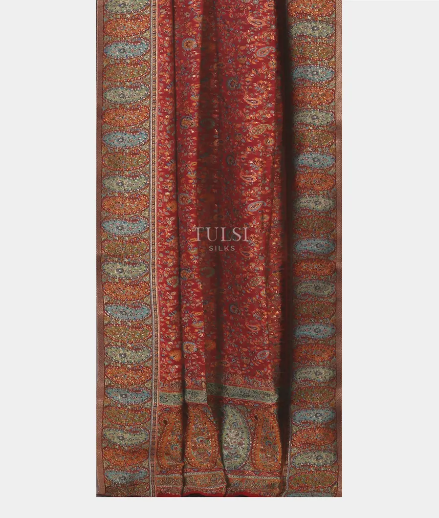 Red Kashmir Kani Silk Dupatta T5565322