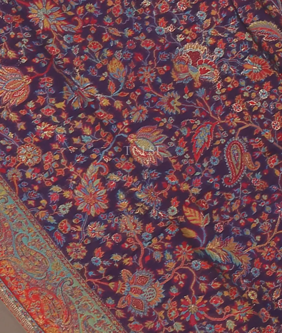Purple Kashmir Kani Silk Dupatta T556538-image