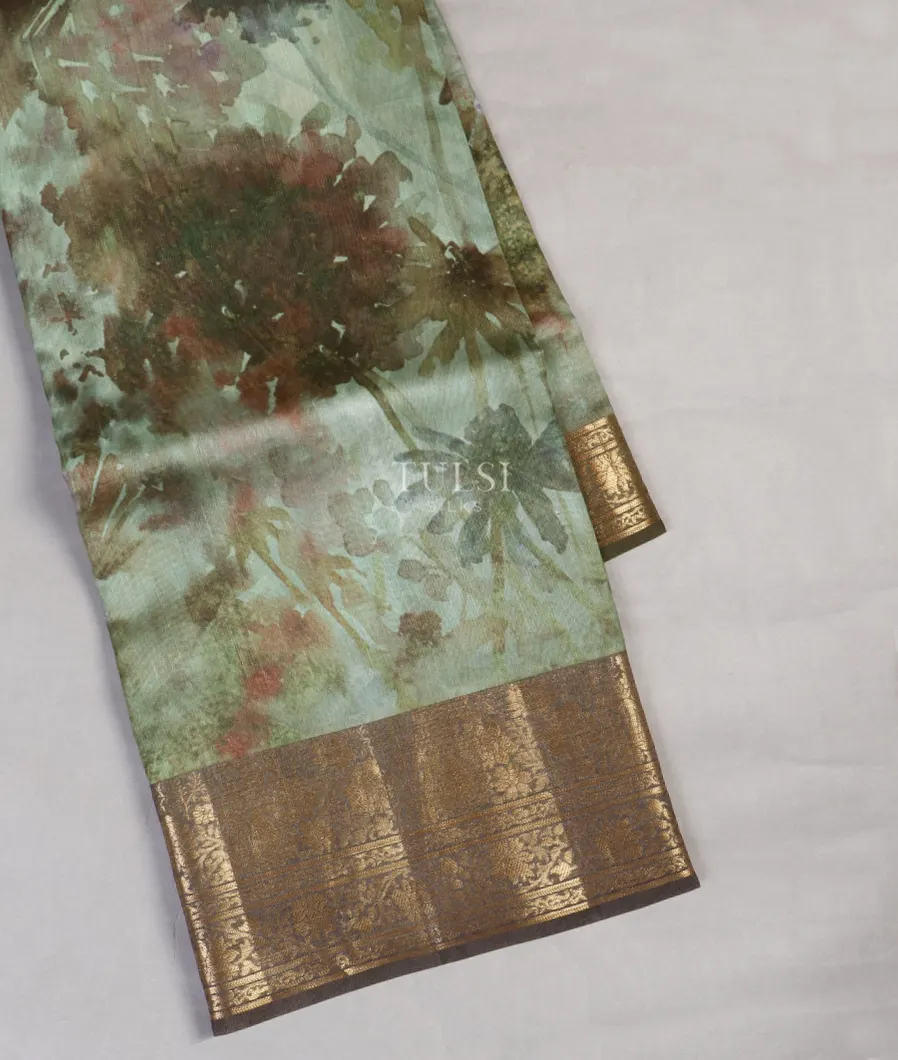 Green Kora Organza Printed Saree T496121-image