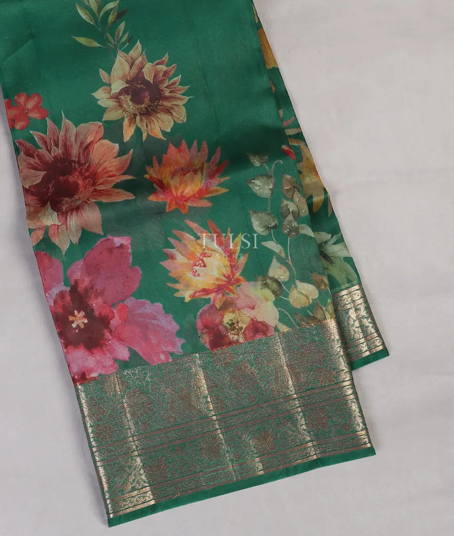 Green Kora Organza Printed Saree T521964-image