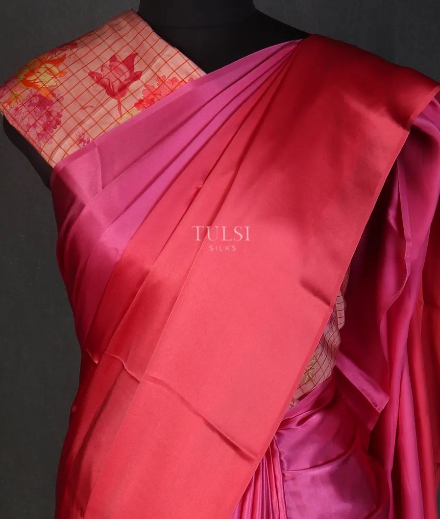 Pink and Magenta Satin Crepe Silk Saree T558476-image