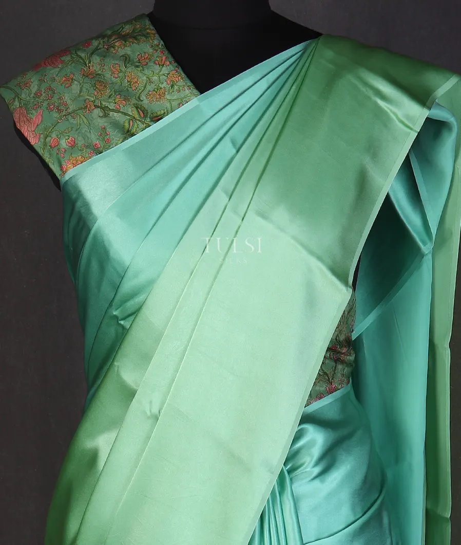 Green and Blue Satin Crepe Silk Saree T558472-image