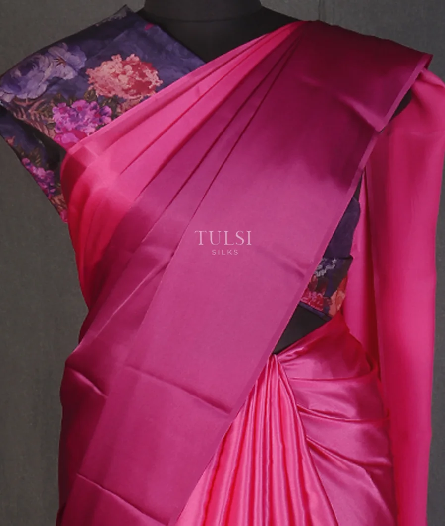 Pink And Purple Satin Crepe Silk Saree T558471-image