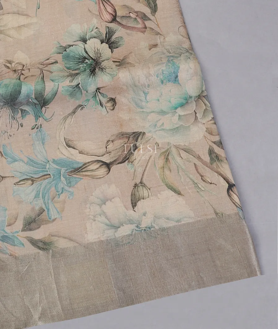 Beige Tussar Printed Saree T551084-image