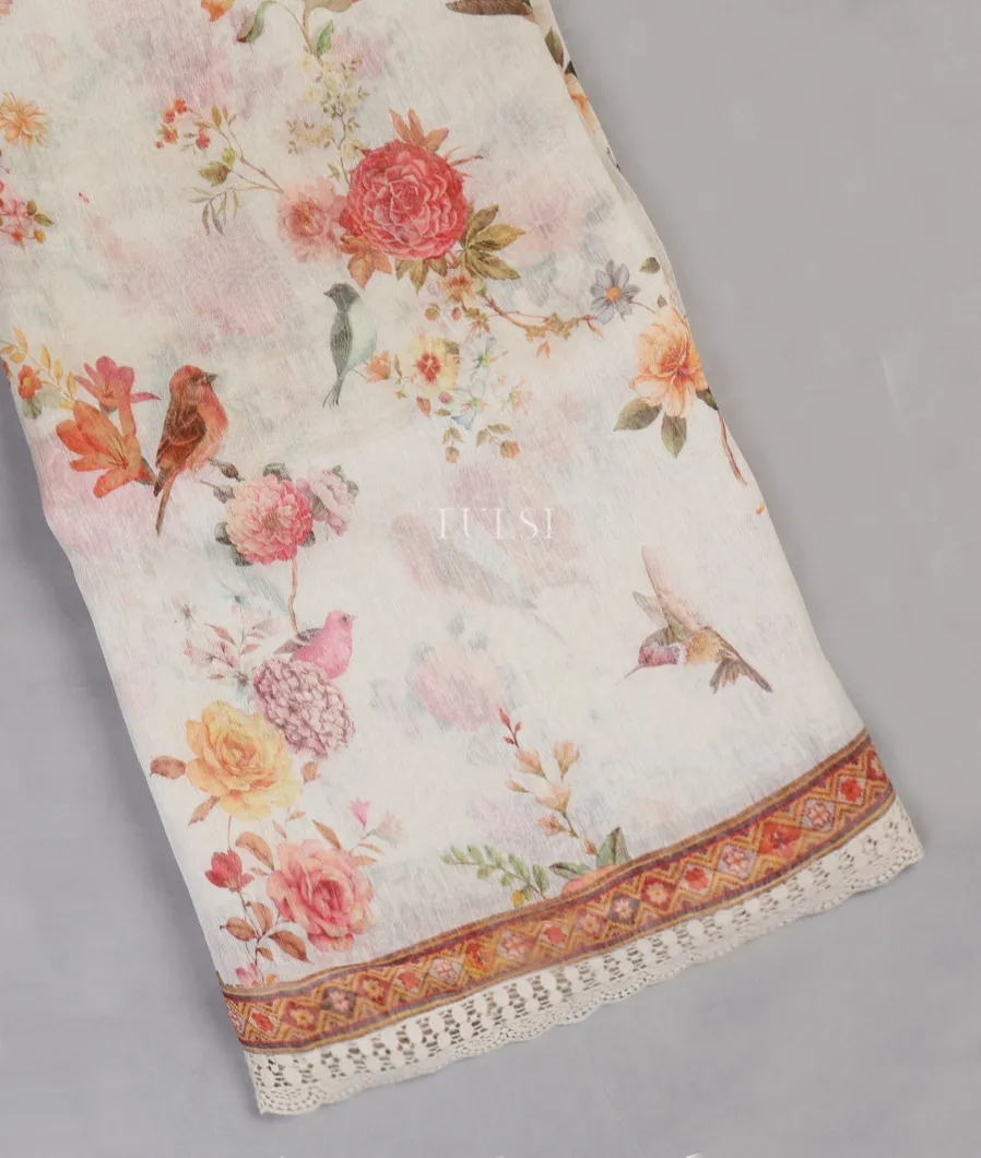 White Linen Printed Saree T515768-image