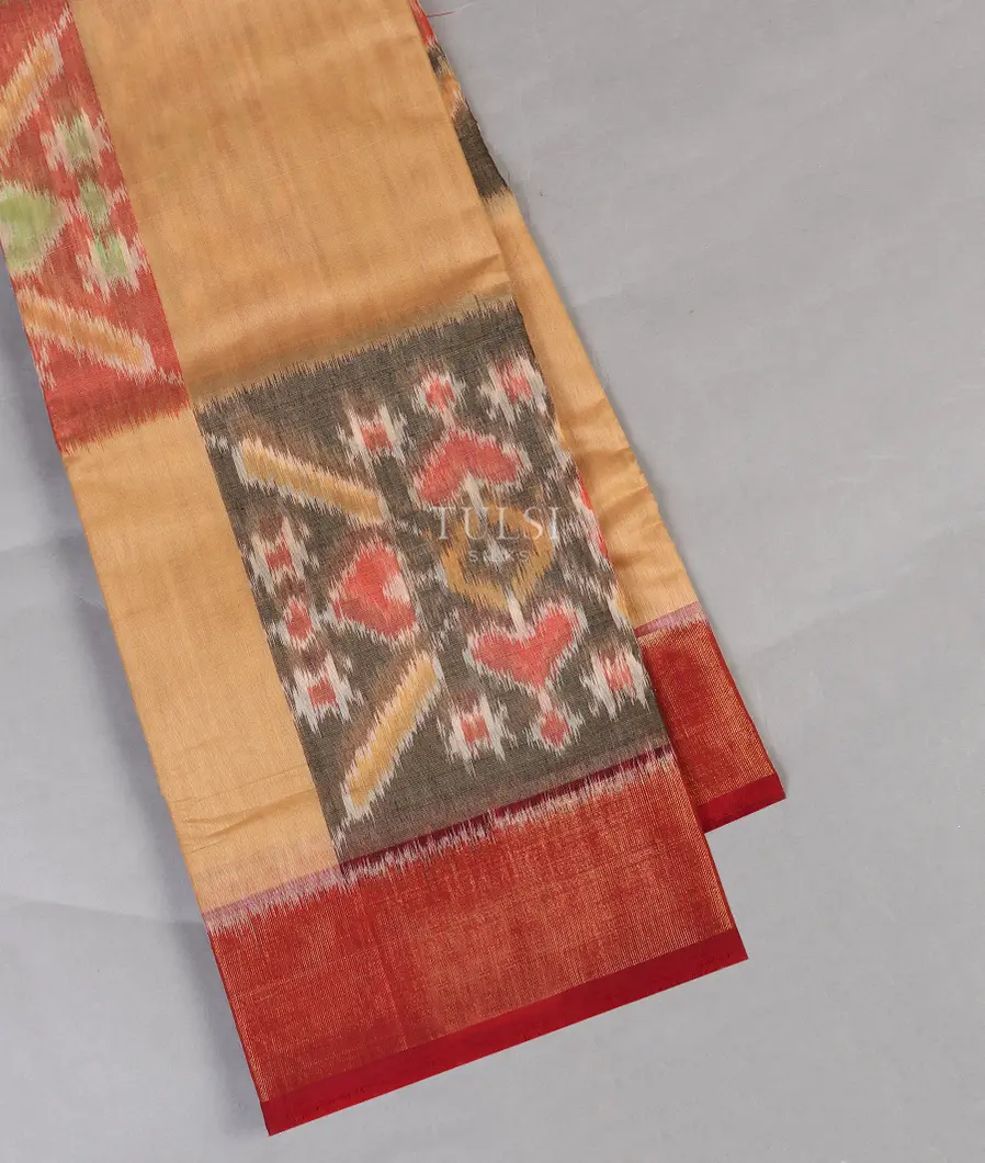 Beige Pochampalli Silk Cotton Saree T555583-image
