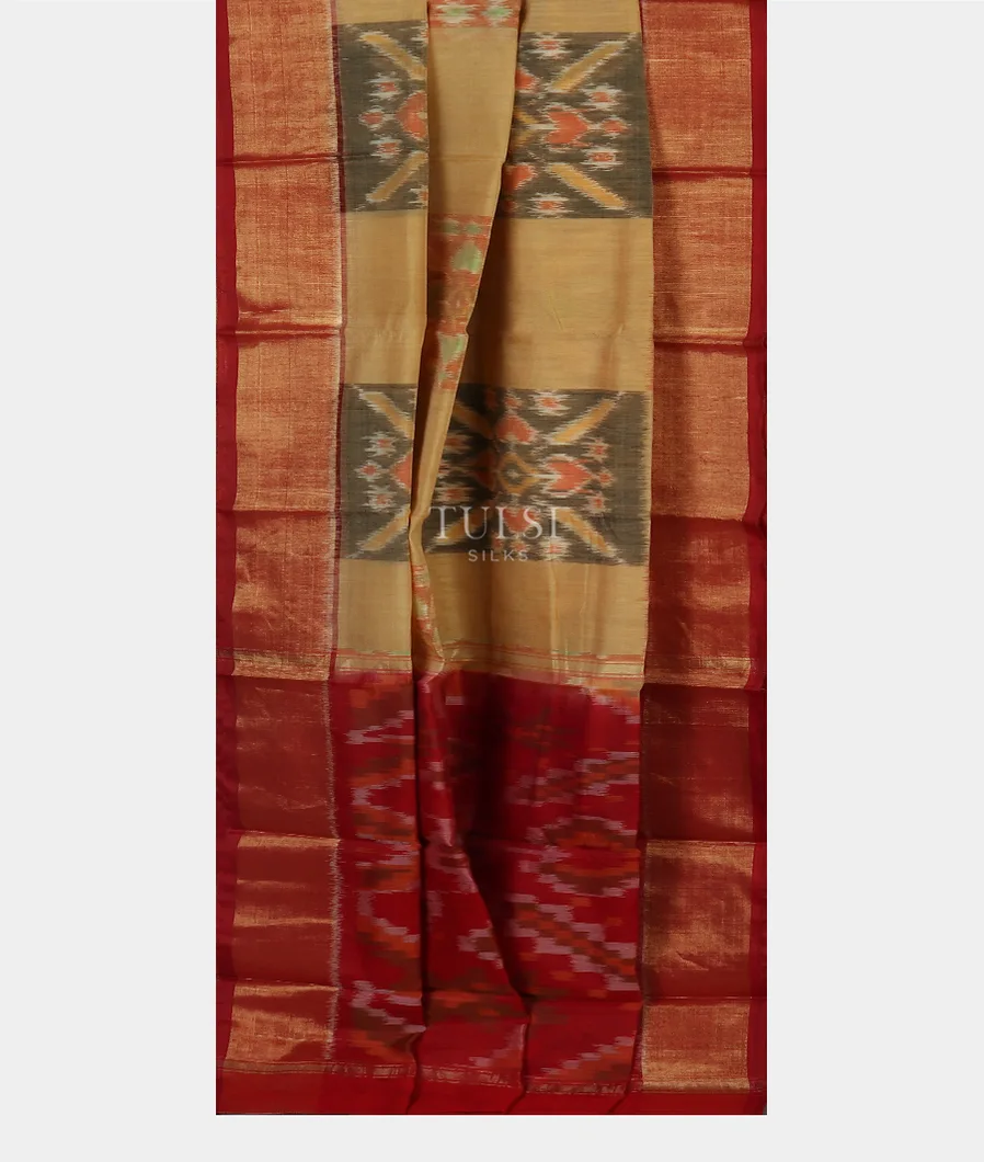 Beige Pochampalli Silk Cotton Saree T5555832