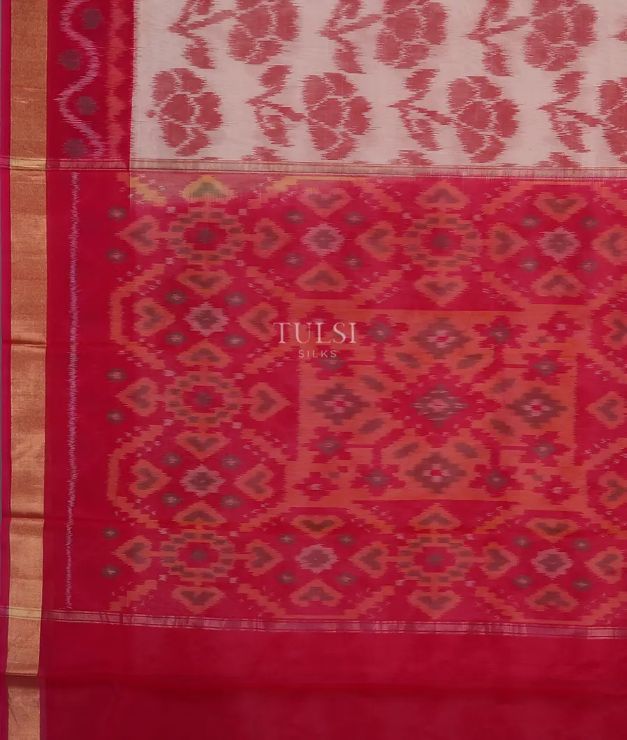 White Pochampalli Silk Cotton Saree T5555274