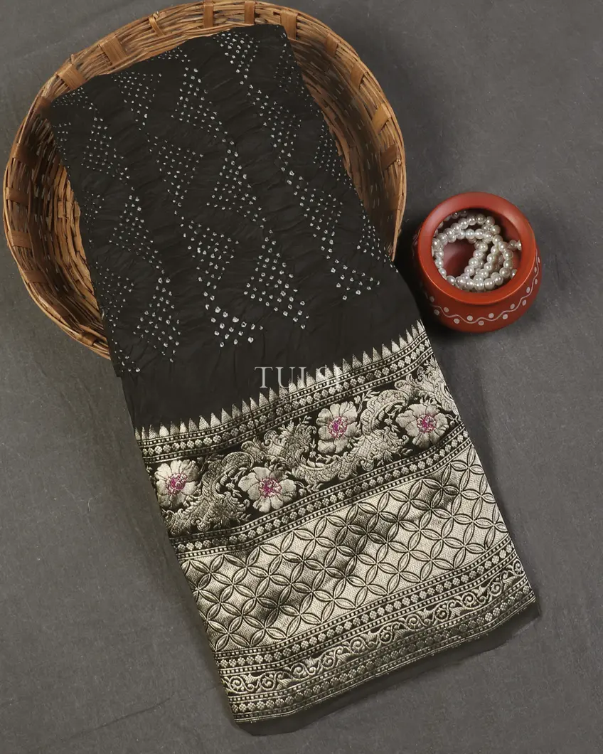 Black Bandhani Silk Saree T560021-image