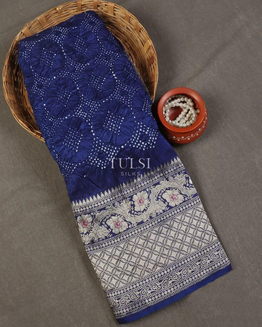 Blue Bandhani Silk Saree T560023-image