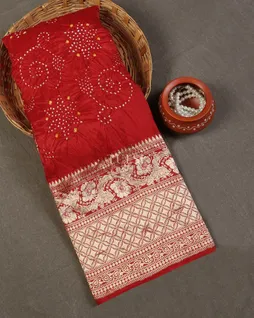 Red Bandhani Silk Saree T5600281