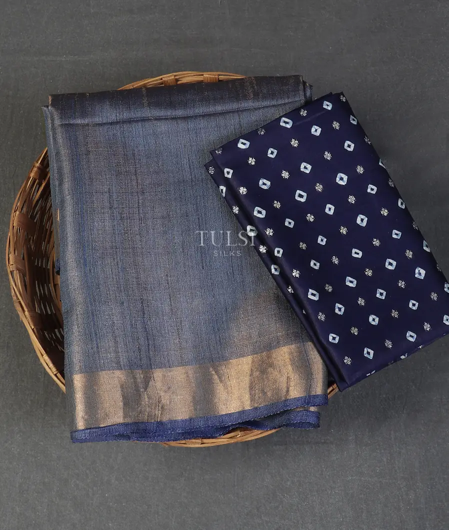 Buy Blue Woven Tissue Tussar Saree T558174