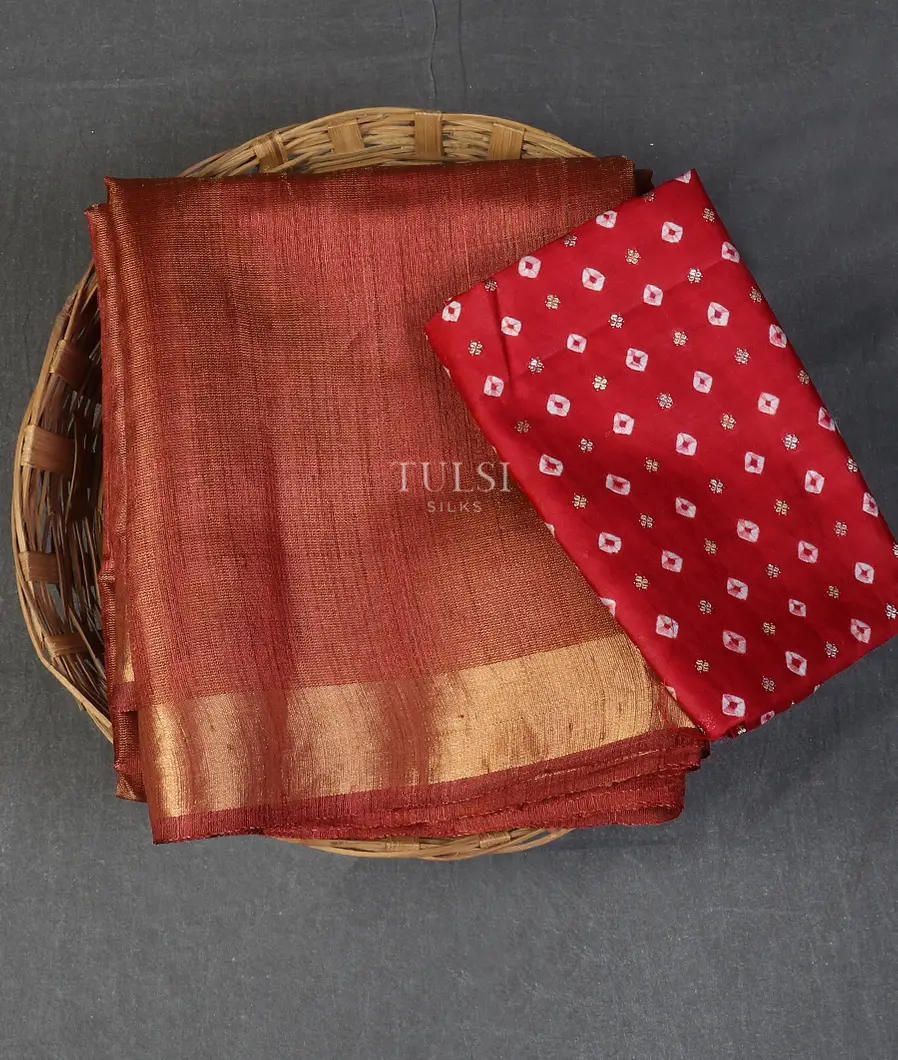 Rust Woven Tussar Saree T558177-image