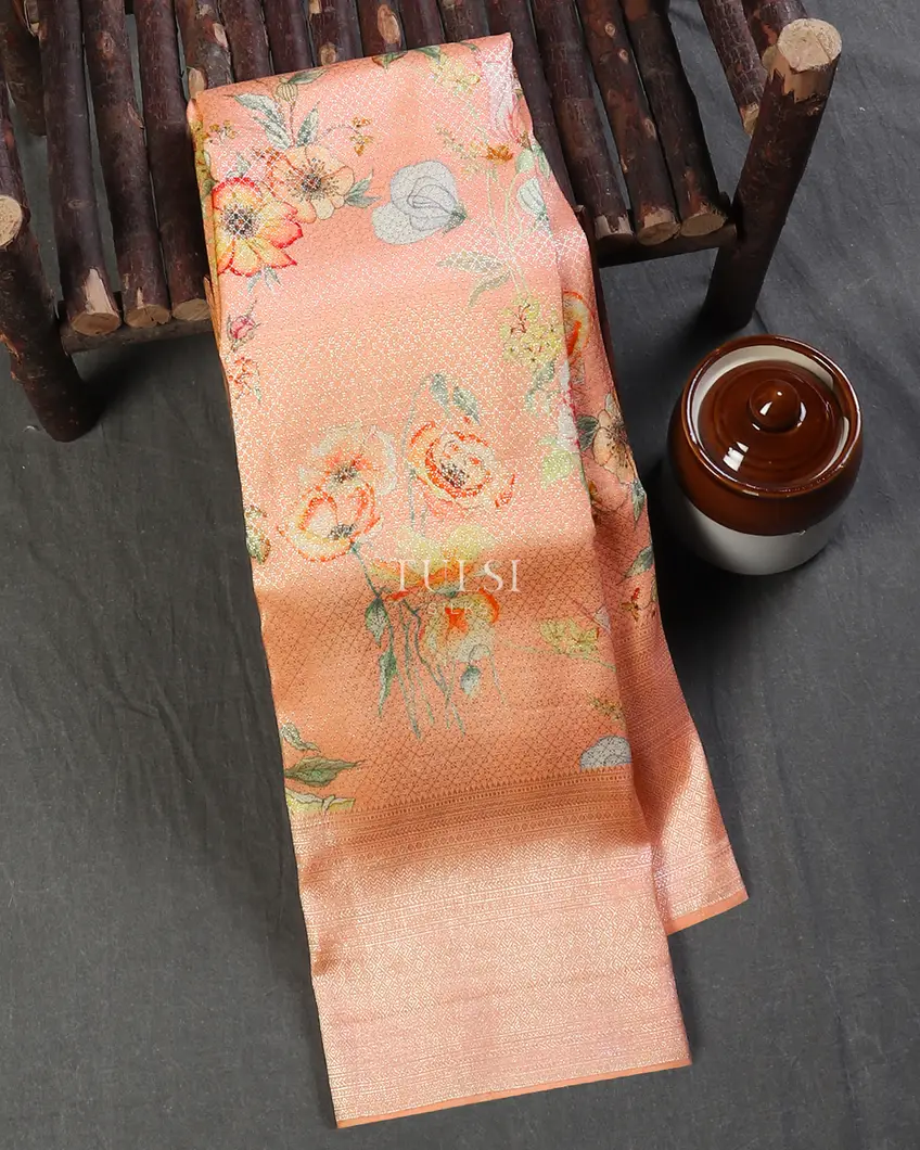 Peach Printed Kanjivaram Silk Saree T546332-image