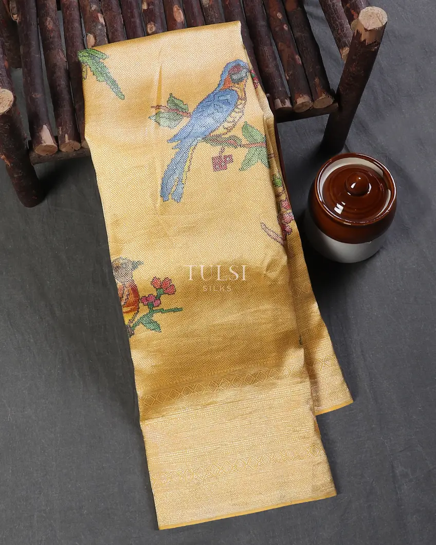 Yellow Printed Kanjivaram Silk Saree T560000-image