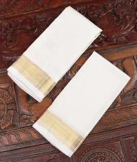 White Handwoven Kanjivaram Silk Dhoti and Vastharam T5509301