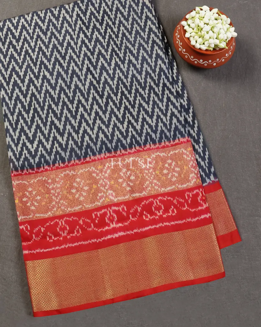 Bluish Grey Ikat Silk Saree T545219-image