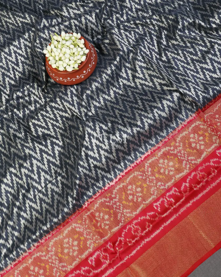Bluish Grey Ikat Silk Saree T5452194