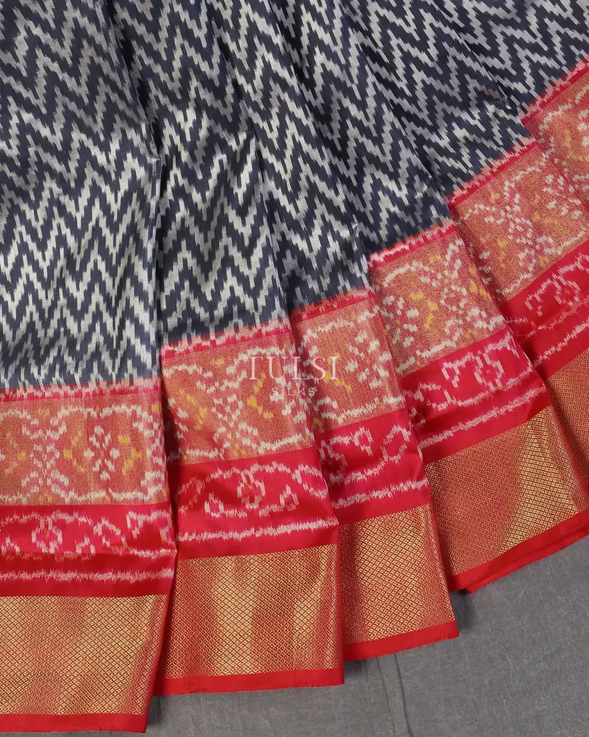 Bluish Grey Ikat Silk Saree T5452195