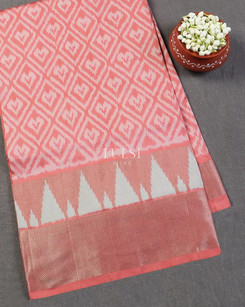 Peach Ikat Silk Saree T553094-image