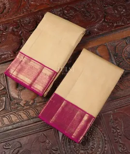 Beige Handwoven Kanjivaram Silk Dhoti and Vastharam T5506871