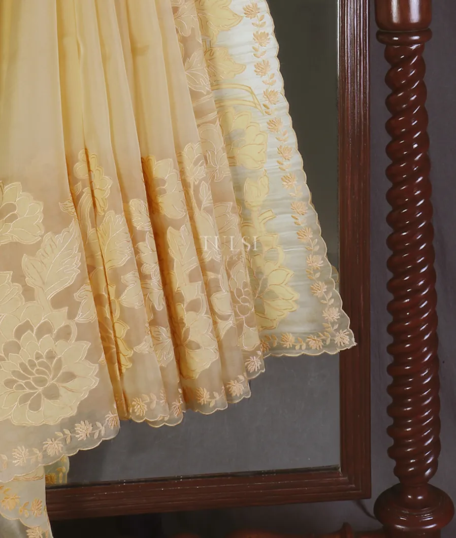 Yellow Kora Organza Embroidery Saree T5613102