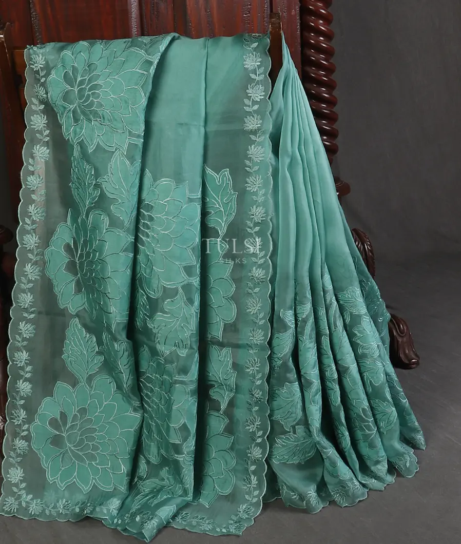 Blue Kora Organza Embroidery Saree T561314-image