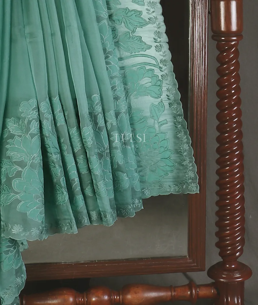 Blue Kora Organza Embroidery Saree T5613142