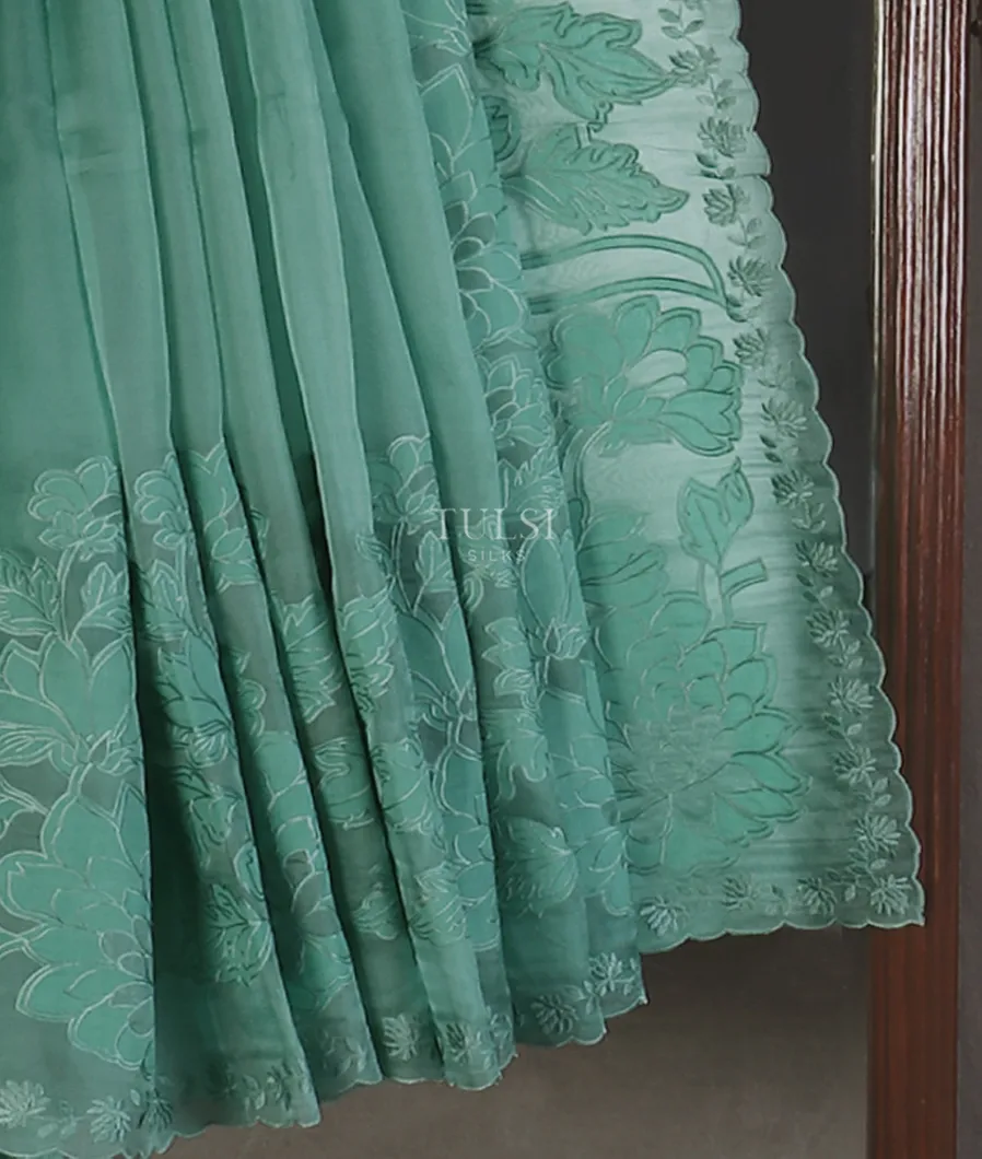 Blue Kora Organza Embroidery Saree T5613144