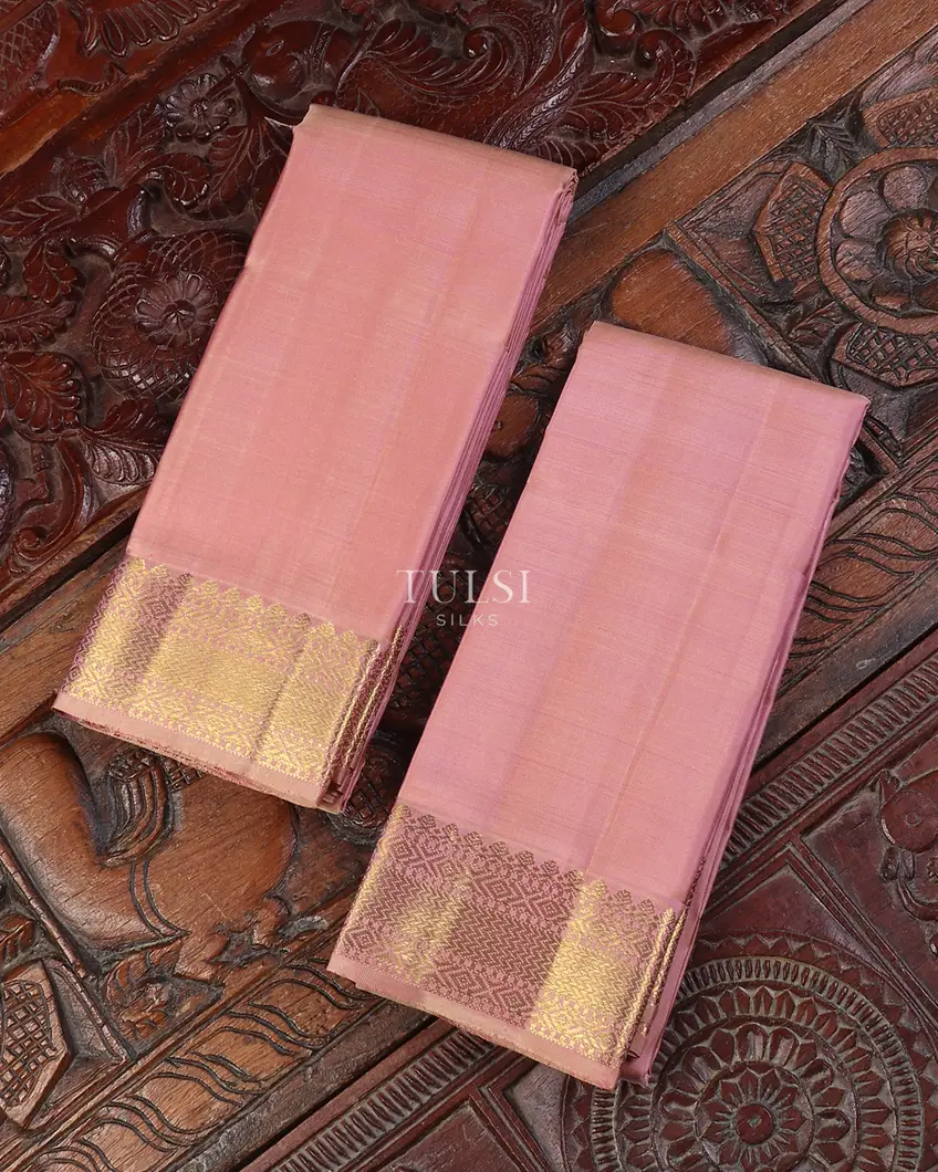 Pink Handwoven Kanjivaram Silk Dhoti and Vastharam T559241-image