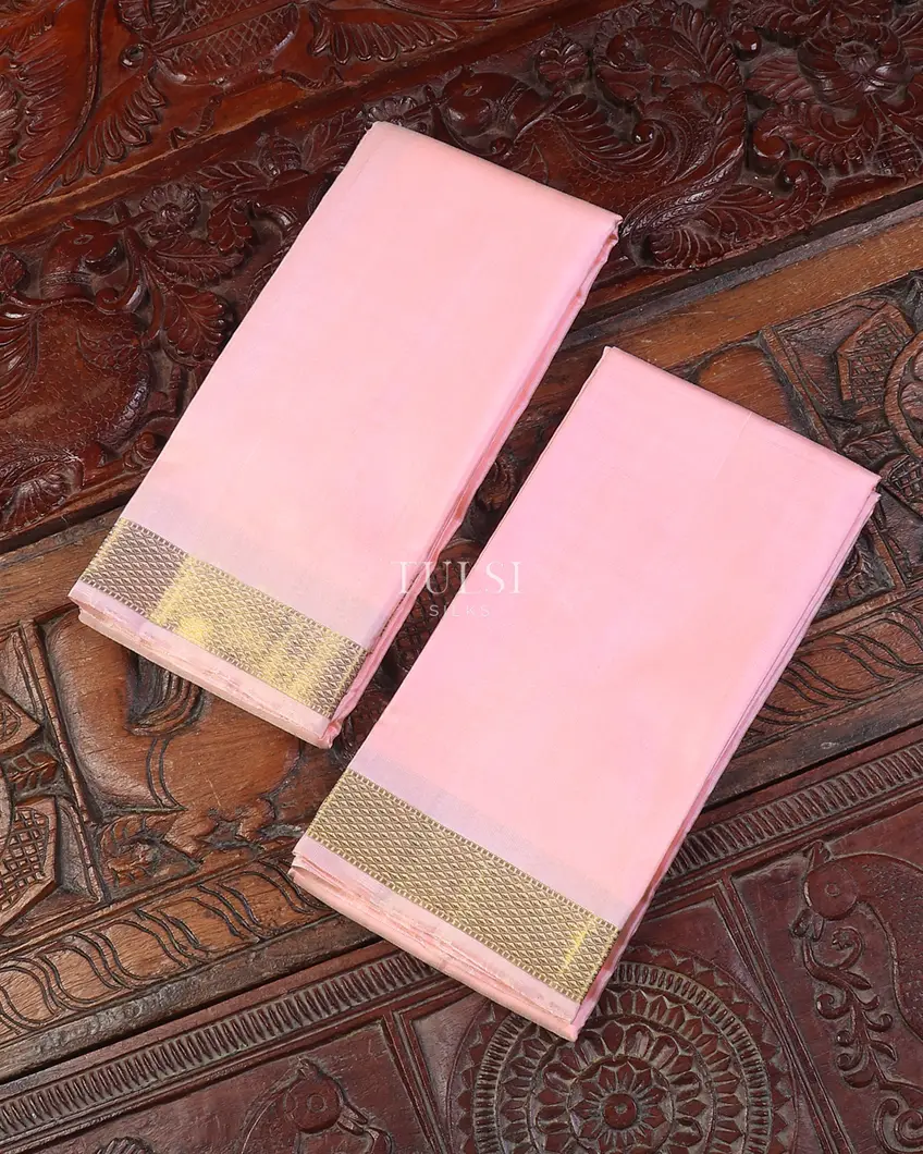 Pink Handwoven Kanjivaram Silk Dhoti and Vastharam T360263-image