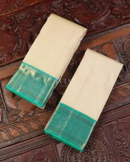 Beige Handwoven Kanjivaram Silk Dhoti and Vastharam T5506841