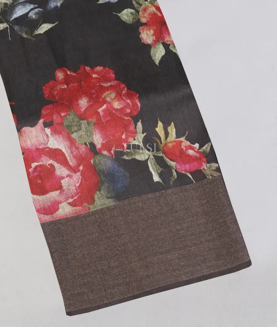 Black Linen Printed Saree T519762-image