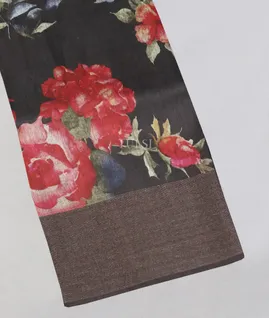 Black Linen Printed Saree T5197621