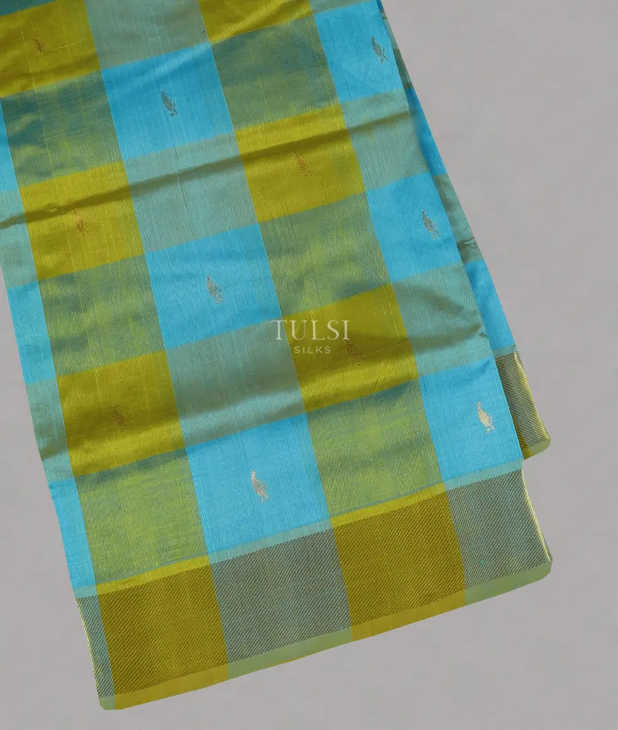 Sea Green Checked Silk Cotton Saree