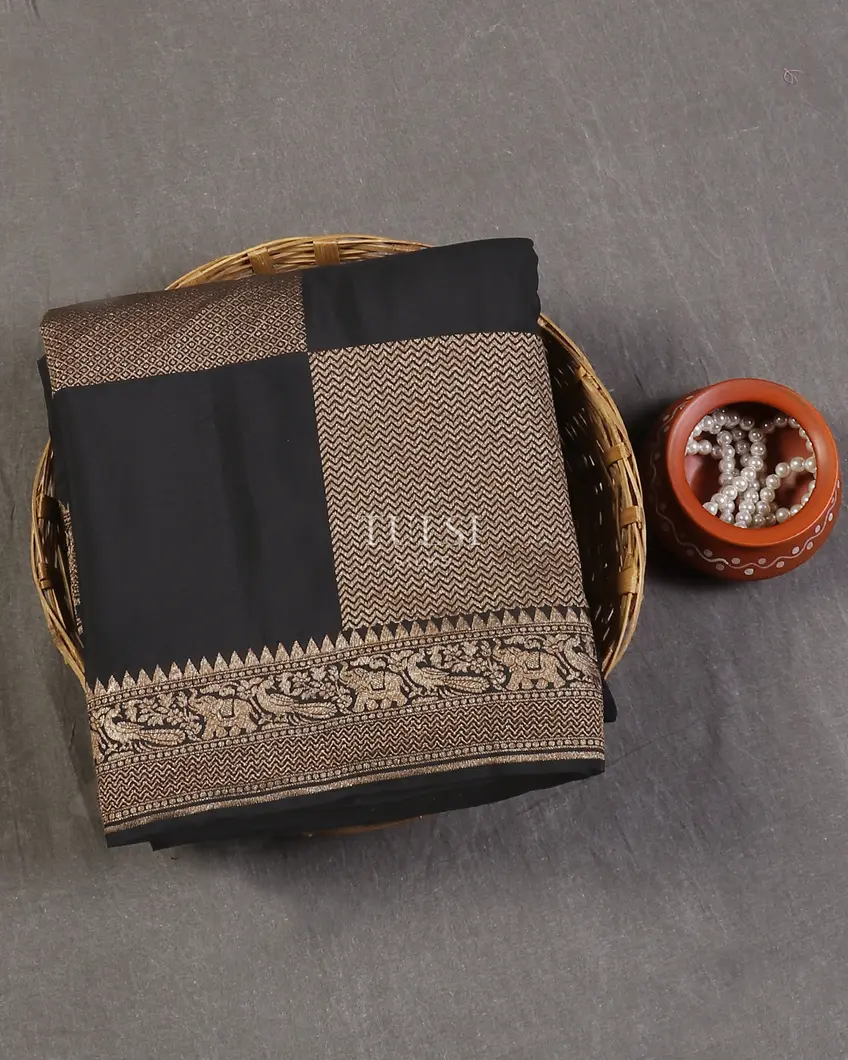 Black Banaras Crepe Silk Saree T559713-image