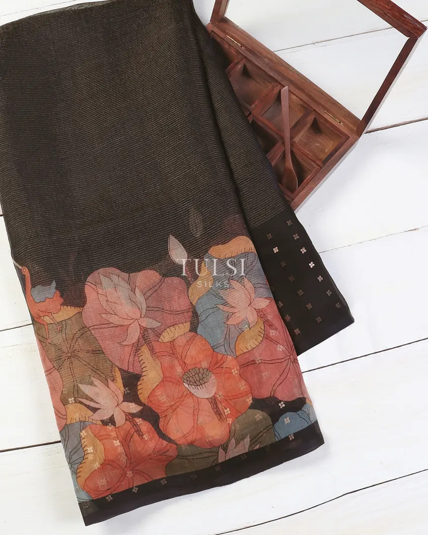 Black Kora Organza Printed Saree T561387-image