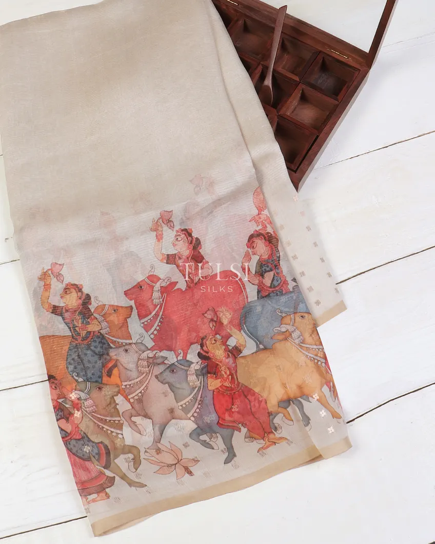 White Kora Organza Printed Saree T561373-image