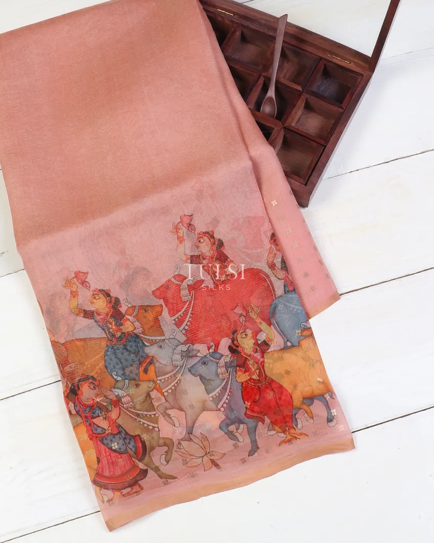 Pink Kora Organza Printed Saree T561378-image