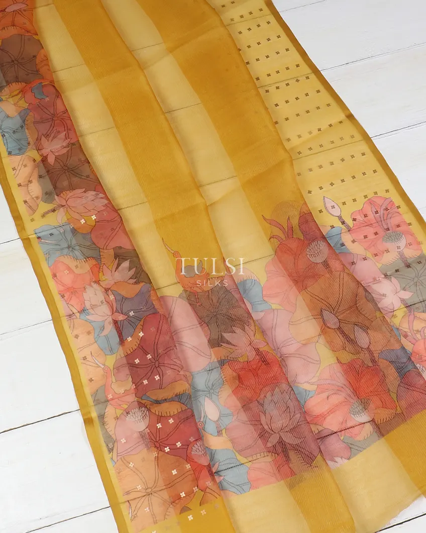 Yellow Kora Organza Printed Saree T5613842