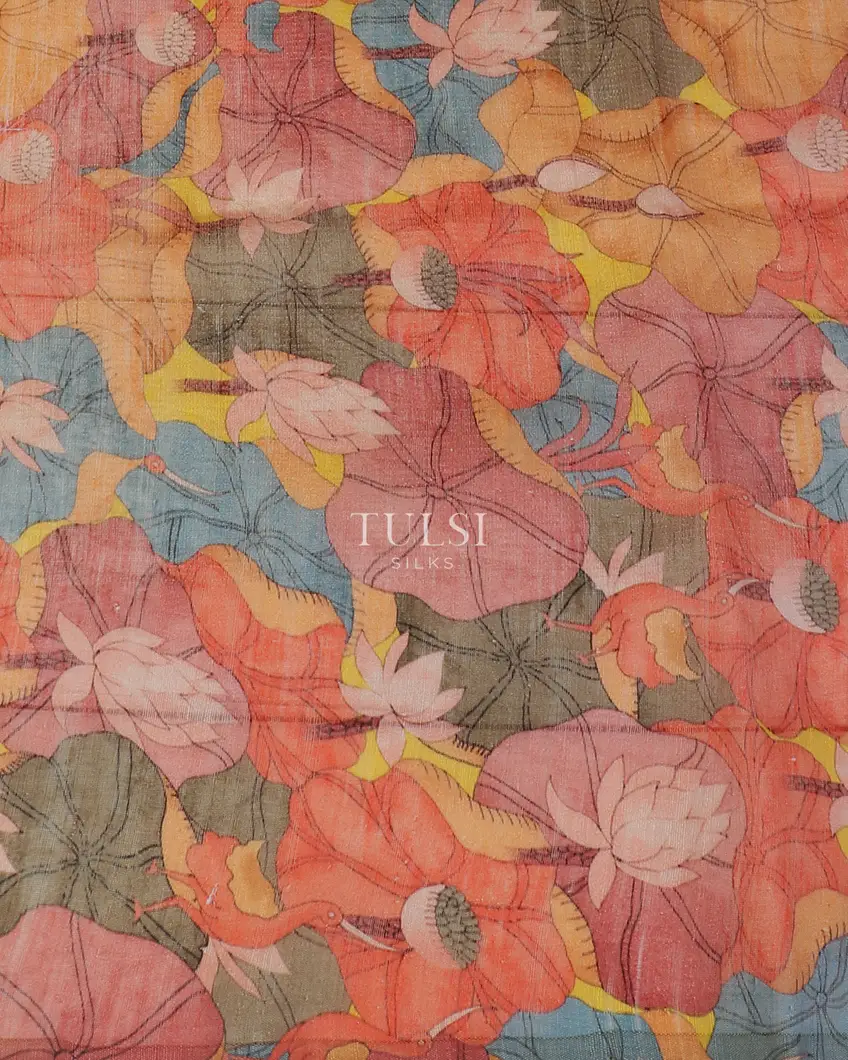 Yellow Kora Organza Printed Saree T5613843