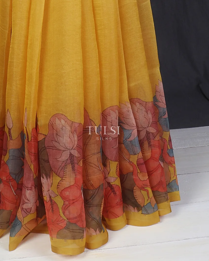 Yellow Kora Organza Printed Saree T5613844