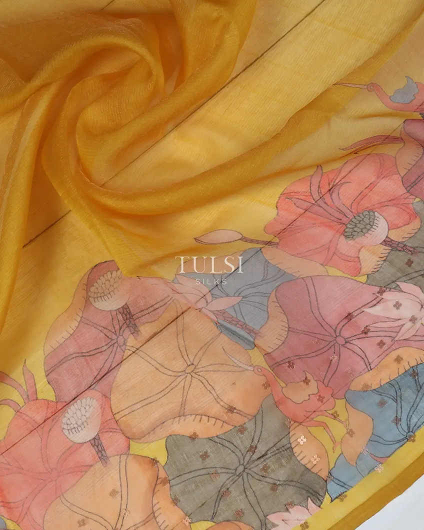 Yellow Kora Organza Printed Saree T5613845