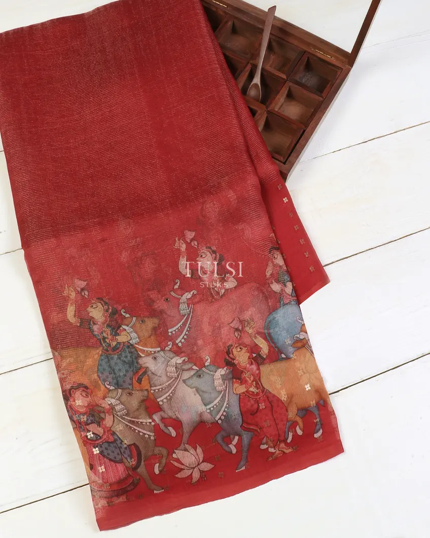 Red Kora Organza Printed Saree T561376-image