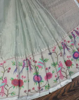 Bluish Grey Kora Tissue Organza Embroidery Saree T5614212