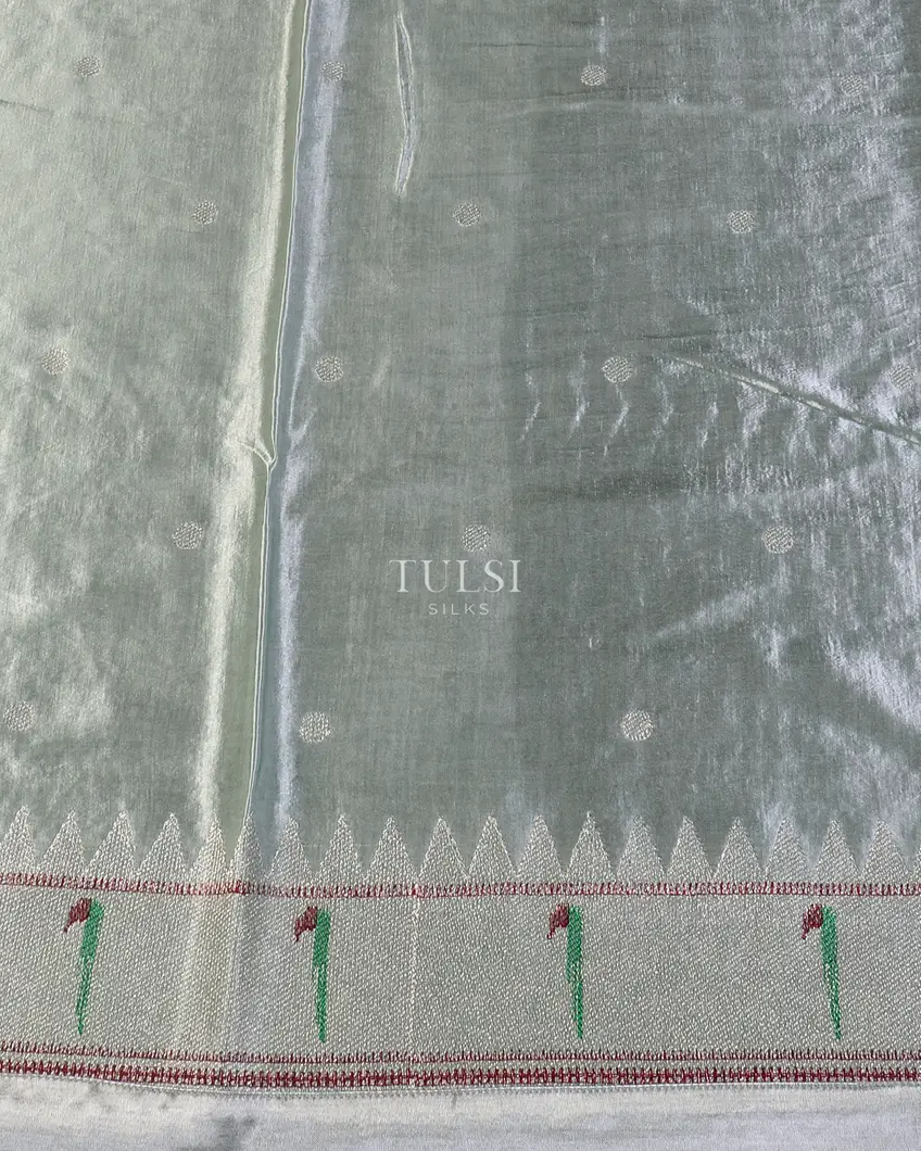 Bluish Grey Kora Tissue Organza Embroidery Saree T5614213