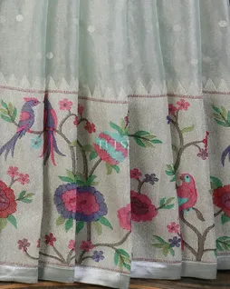 Bluish Grey Kora Tissue Organza Embroidery Saree T5614214