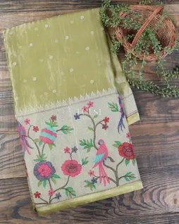 Green Kora Tissue Organza Embroidery Saree T5614241