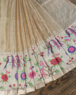 Beige Kora Tissue Organza Embroidery Saree T5614232